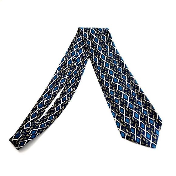 Martin Wong Green Teal Abstract Print Geometric Short Wide Silk Tie - Picture 6 of 6